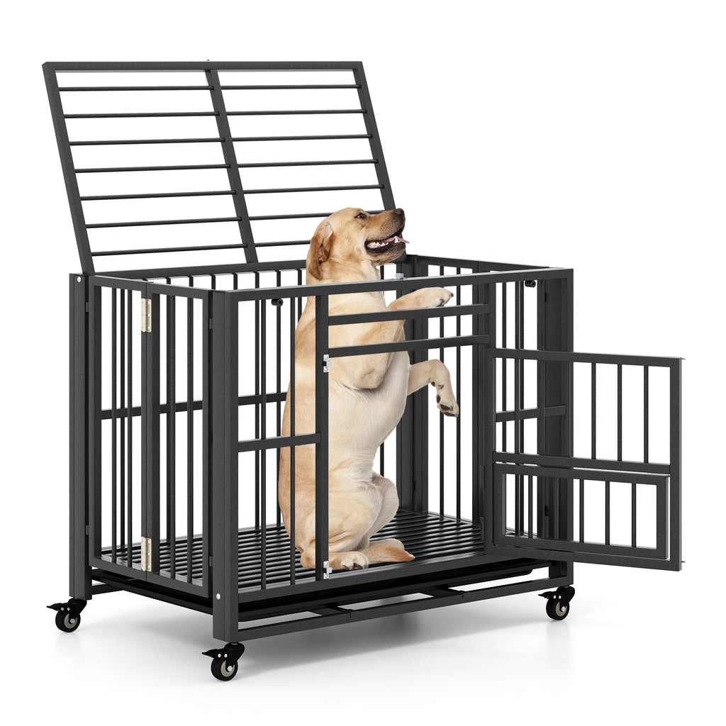Foldable Heavy-Duty Metal Dog Cage Chew-proof Dog Crate with Lockable Universal Wheels Default Title