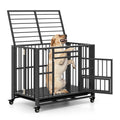 Foldable Heavy-Duty Metal Dog Cage Chew-proof Dog Crate with Lockable Universal Wheels Default Title
