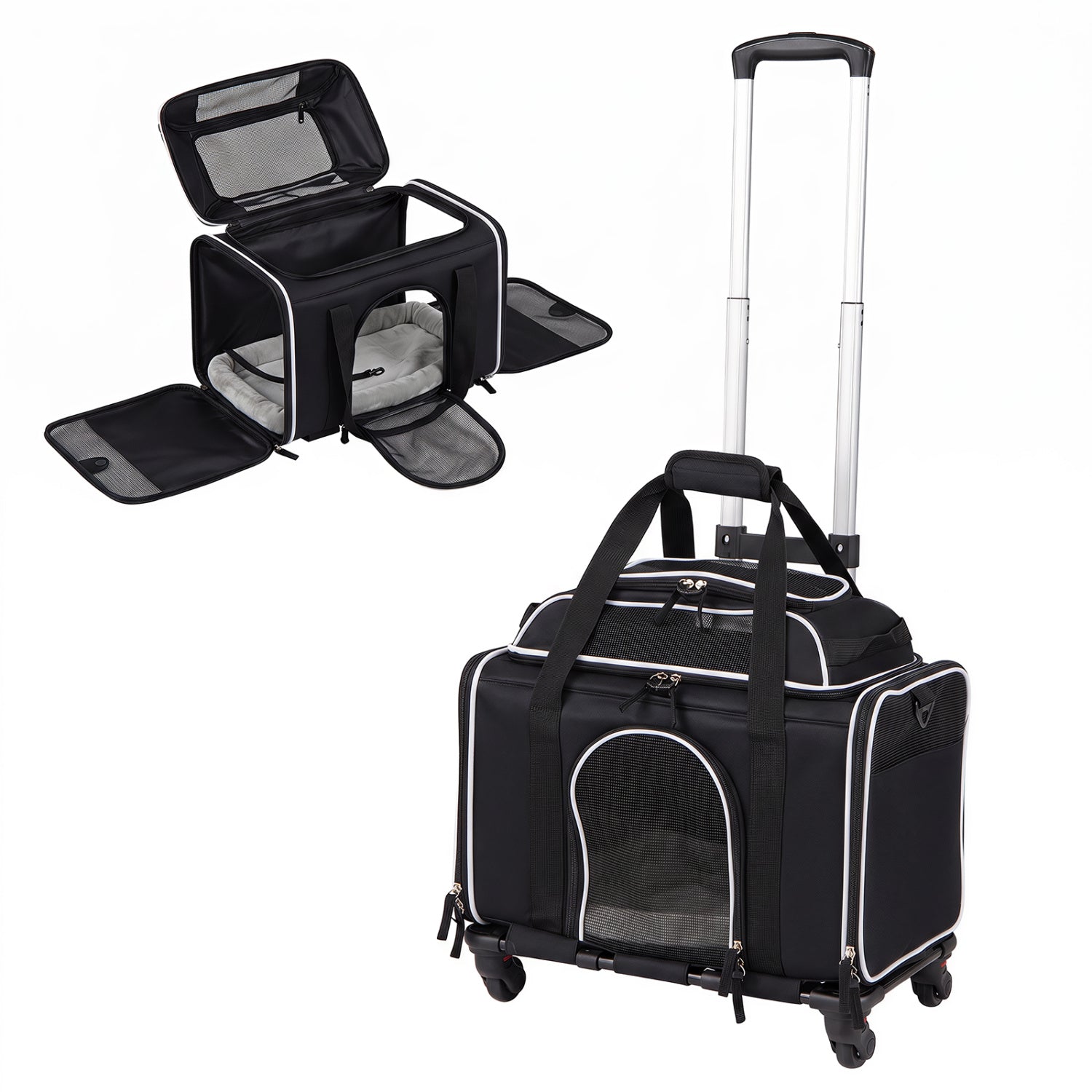 Rolling Pet Carrier with Wheels for Cats and Small Dogs