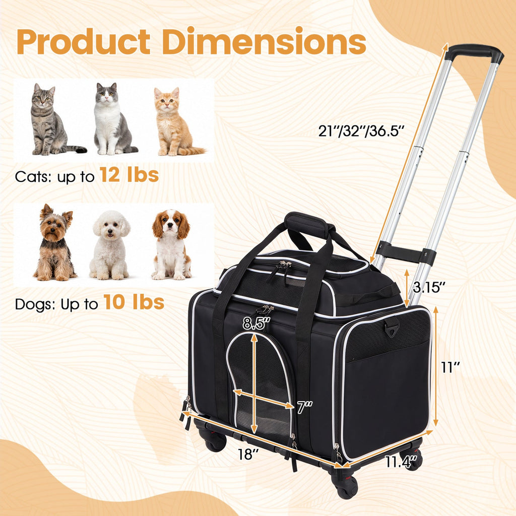 Rolling Pet Carrier with Wheels for Cats and Small Dogs