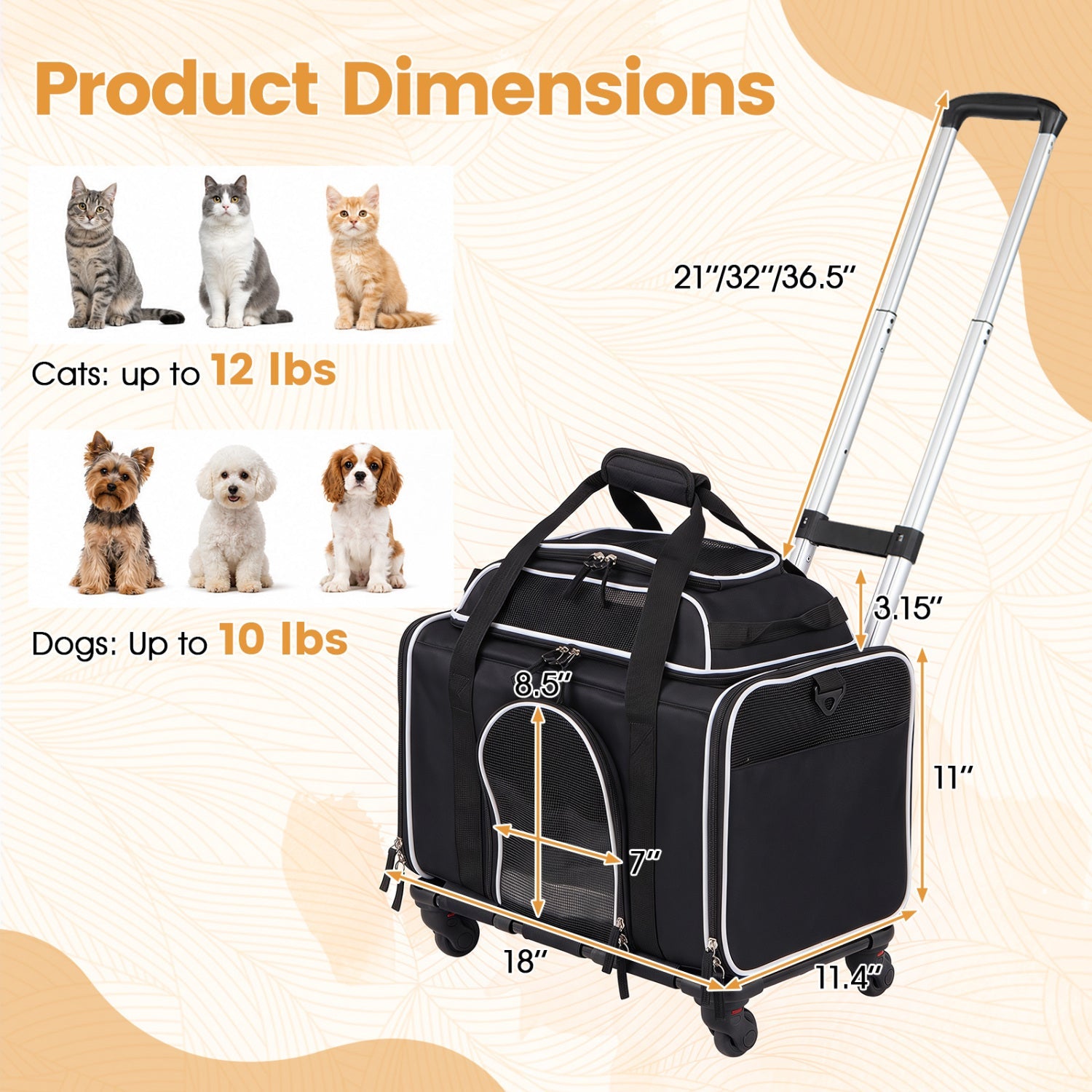 Rolling Pet Carrier with Wheels for Cats and Small Dogs