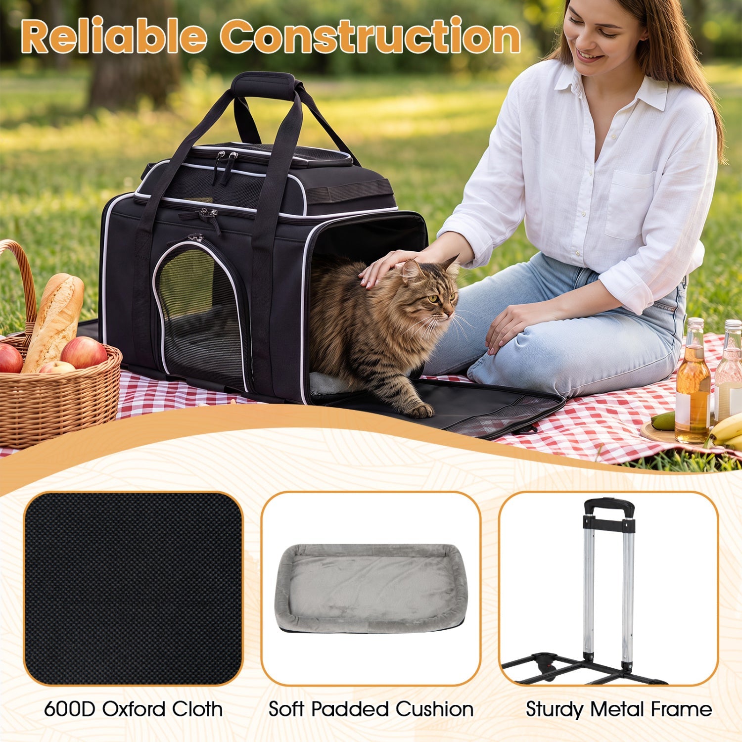 Rolling Pet Carrier with Wheels for Cats and Small Dogs