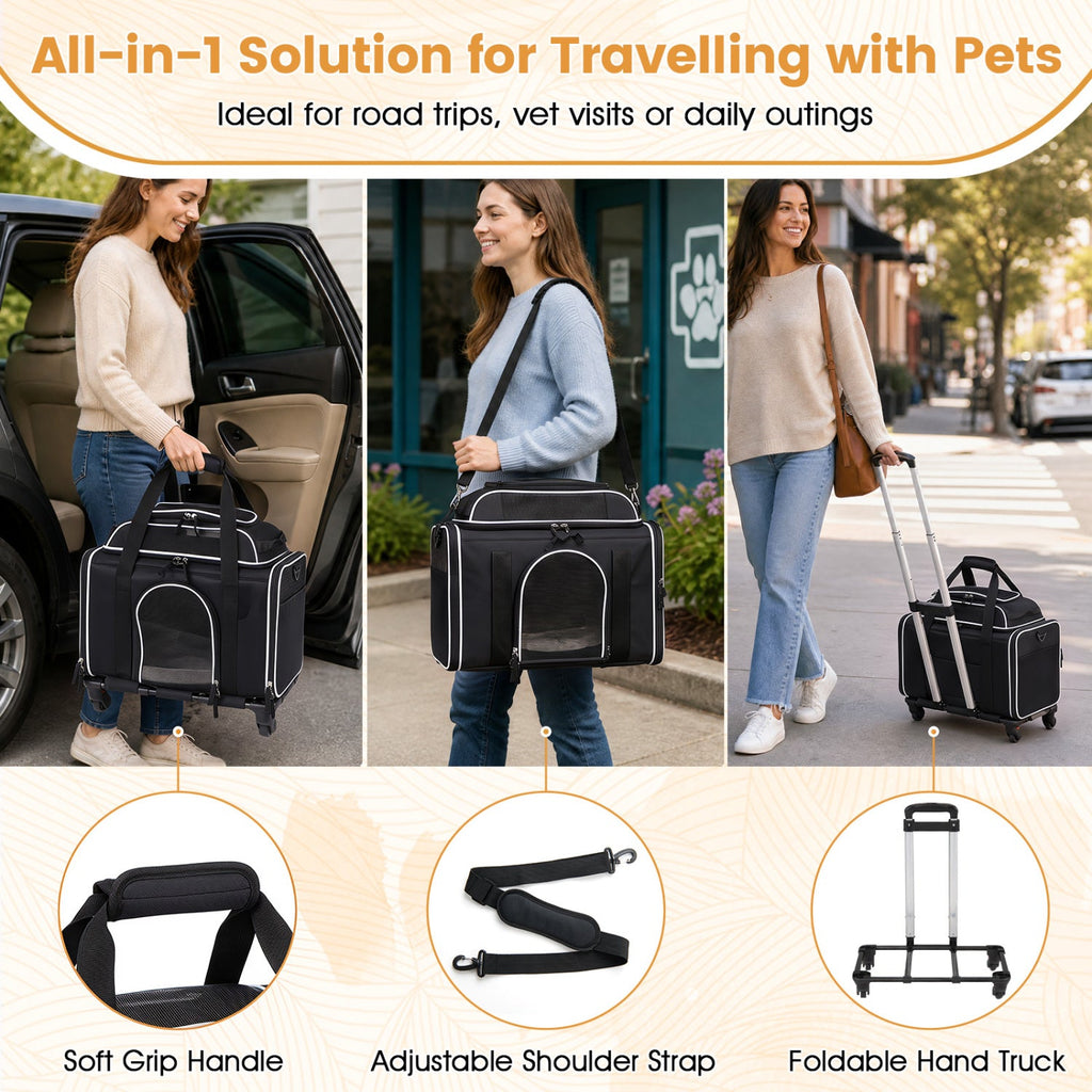 Rolling Pet Carrier with Wheels for Cats and Small Dogs