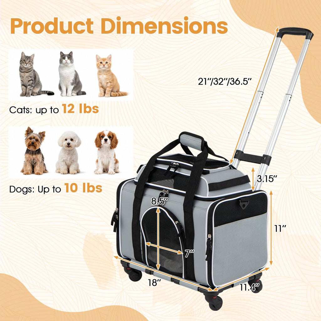 Rolling Pet Carrier with Wheels for Cats and Small Dogs
