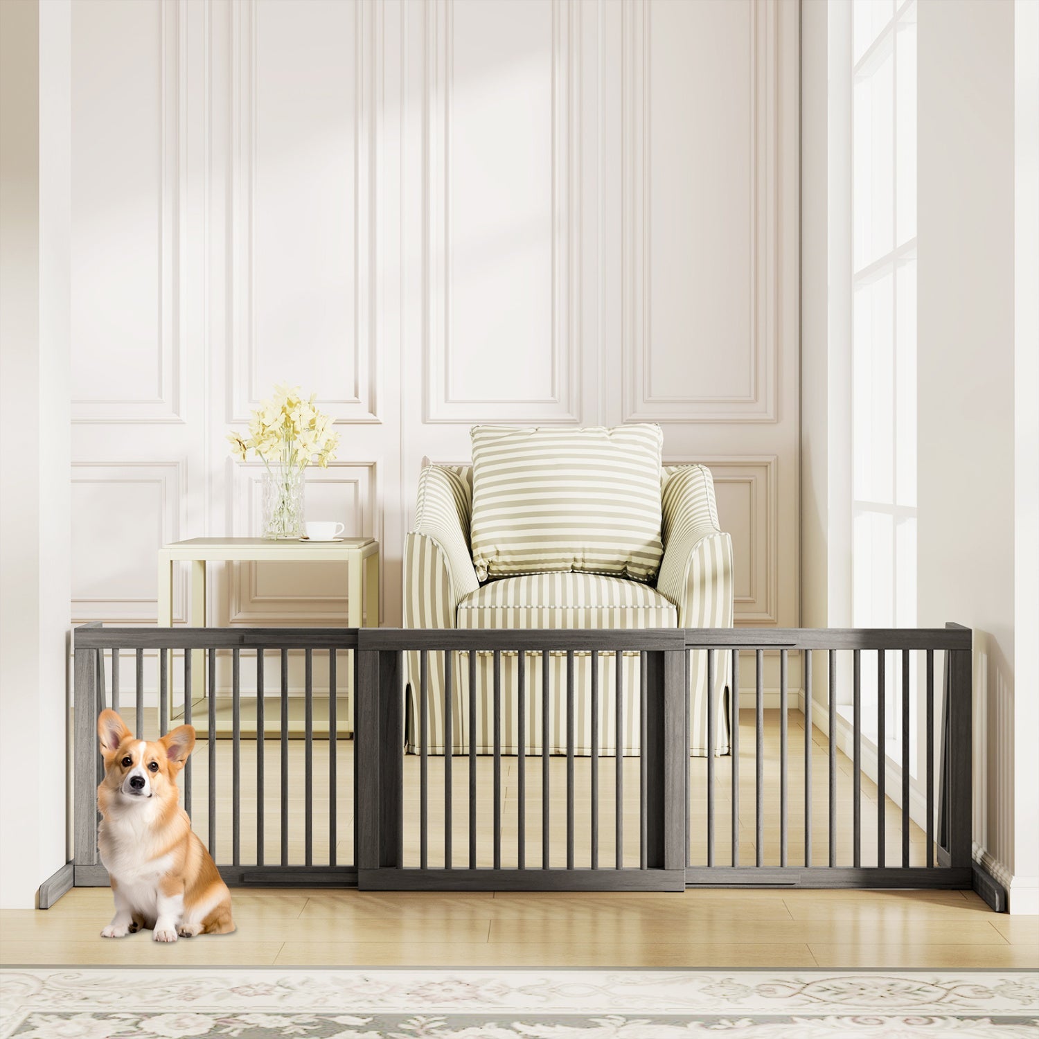 Adjustable 3-Panel Wood Pet Gate - Foldable Dog Fence Default Title