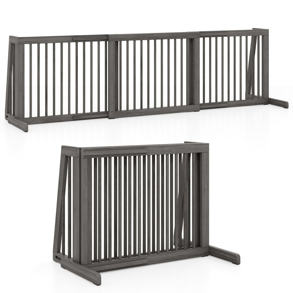 Adjustable 3-Panel Wood Pet Gate - Foldable Dog Fence