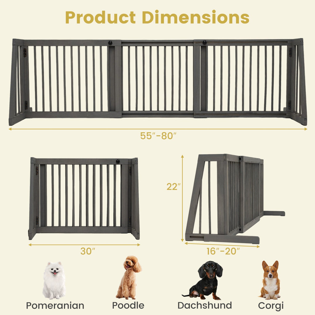 Adjustable 3-Panel Wood Pet Gate - Foldable Dog Fence