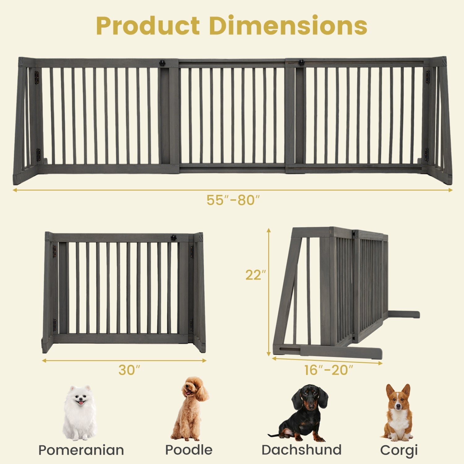 Adjustable 3-Panel Wood Pet Gate - Foldable Dog Fence