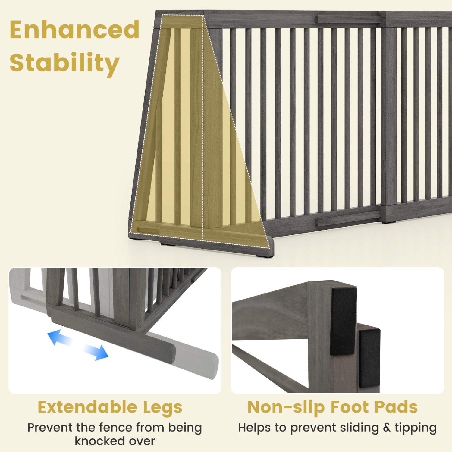 Adjustable 3-Panel Wood Pet Gate - Foldable Dog Fence
