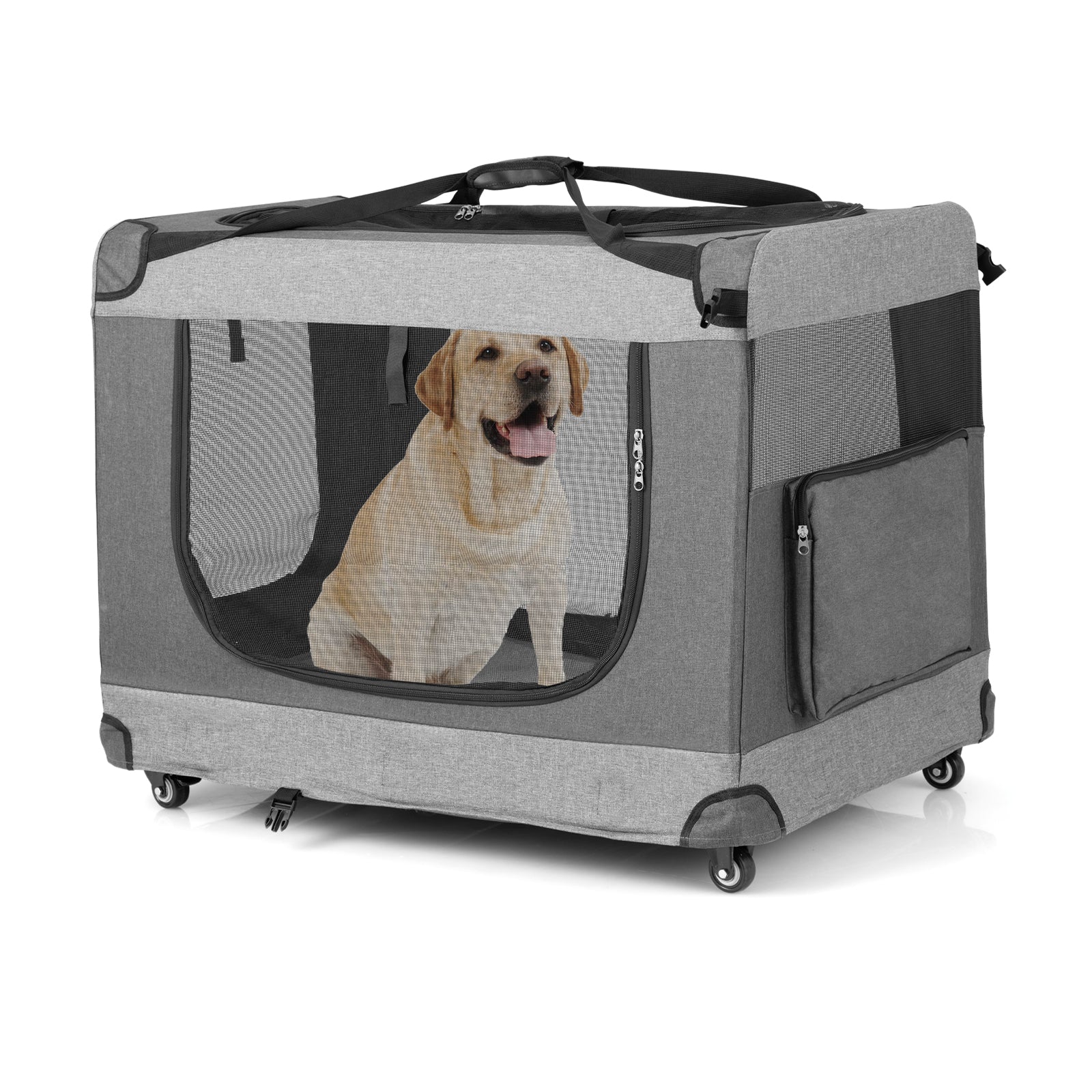Portable Folding Dog Soft Crate Cat Carrier with 4 Lockable Wheels XL