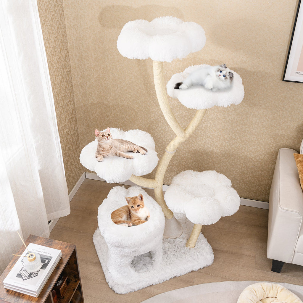 Freestanding Cat Tower with four Flower-shaped Platforms and Sisal Scratching Posts
