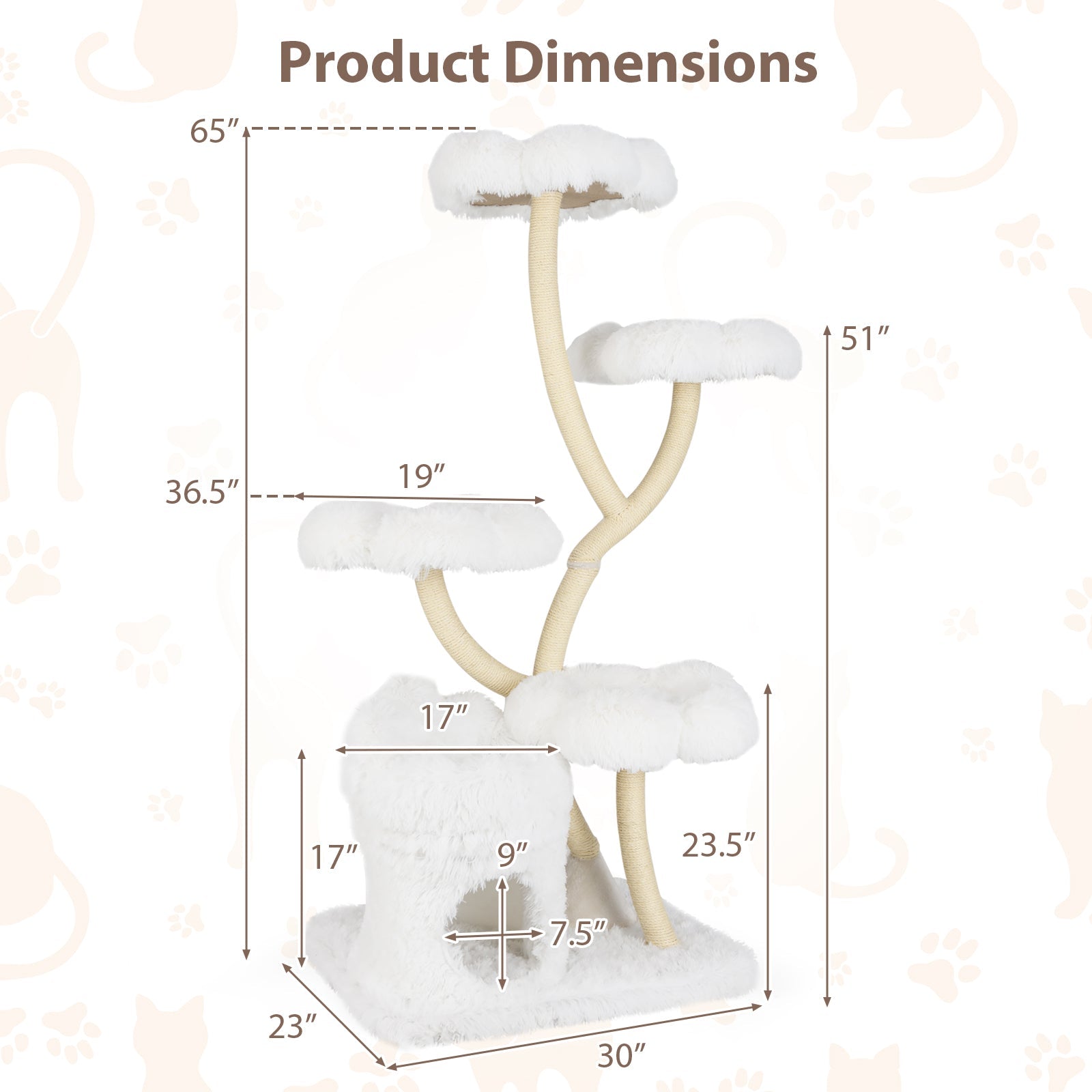 Freestanding Cat Tower with four Flower-shaped Platforms and Sisal Scratching Posts