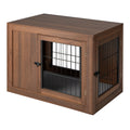 Furniture Dog Crate with Cushion and Double Doors-Walnut Default Title