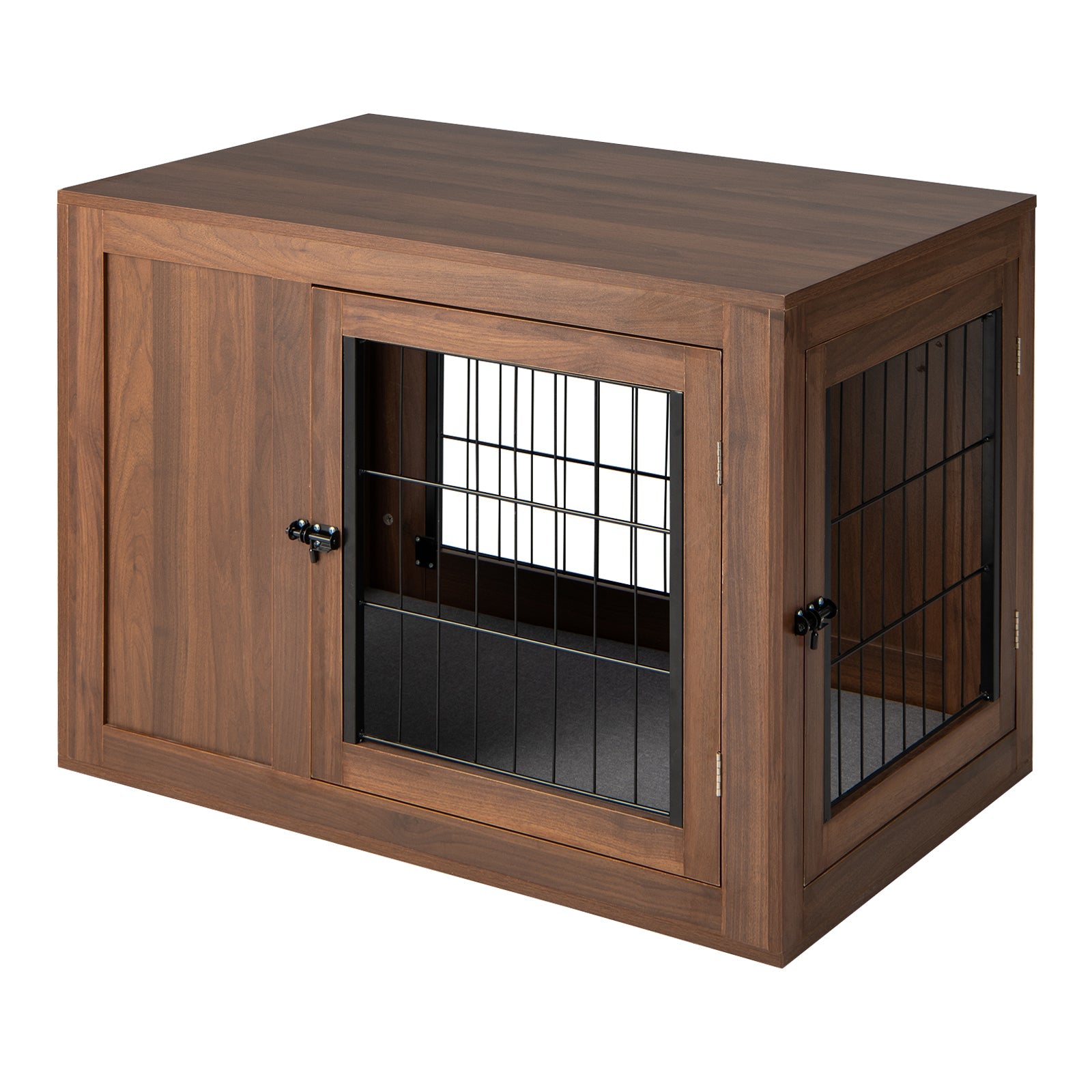 Furniture Dog Crate with Cushion and Double Doors-Walnut Default Title
