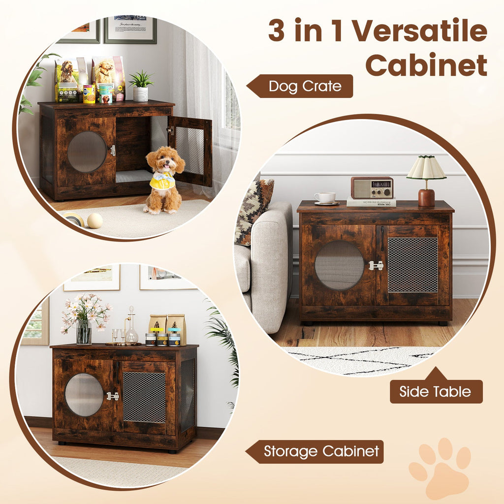 Furniture Style Dog Crate for Small and Medium Dogs with Translucent Window and Lockable Door-Rustic Brown