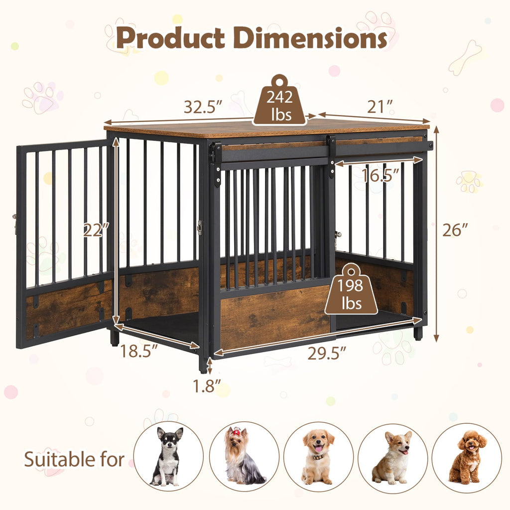 Dog Crate Furniture with Sliding Barn Door and Mat