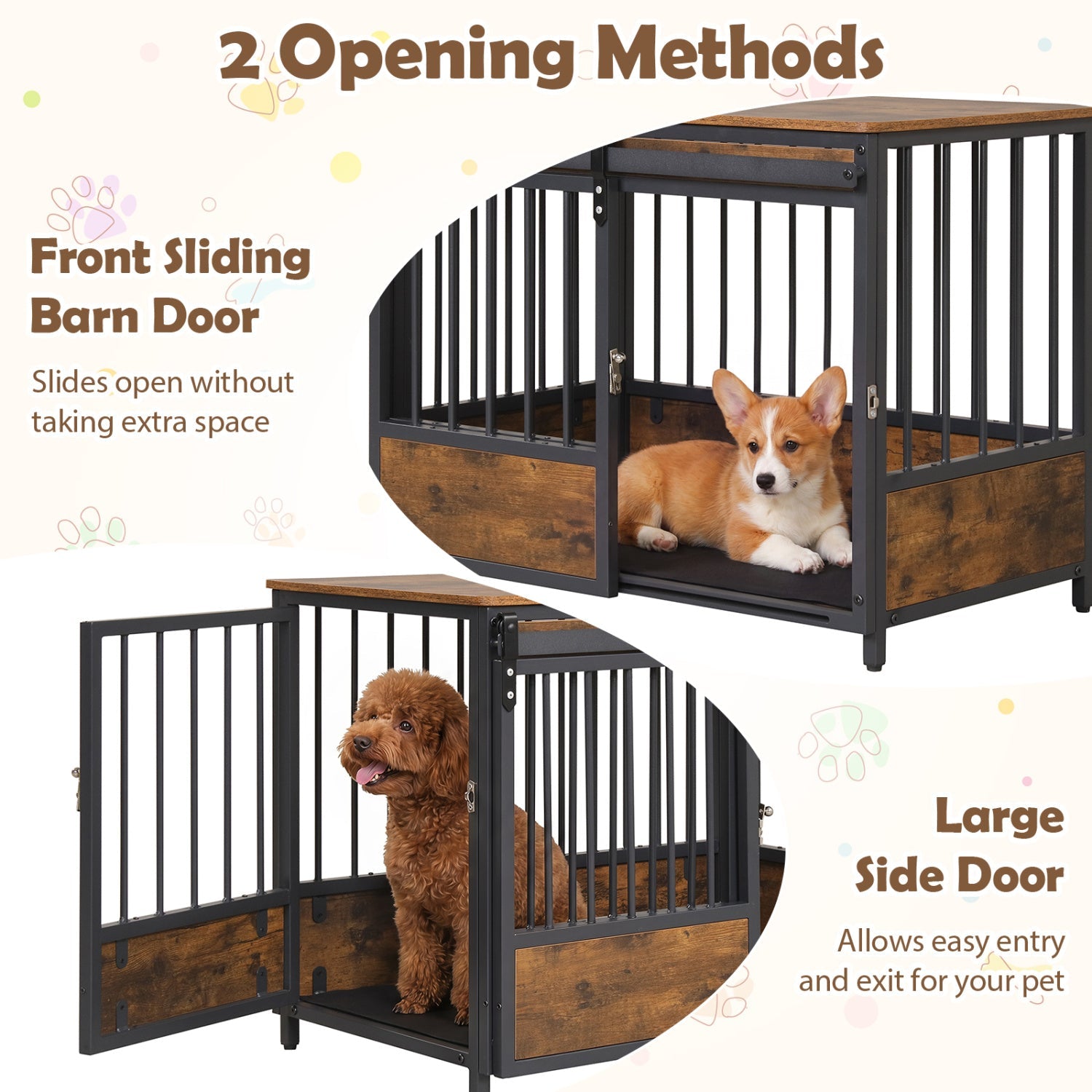 Dog Crate Furniture with Sliding Barn Door and Mat