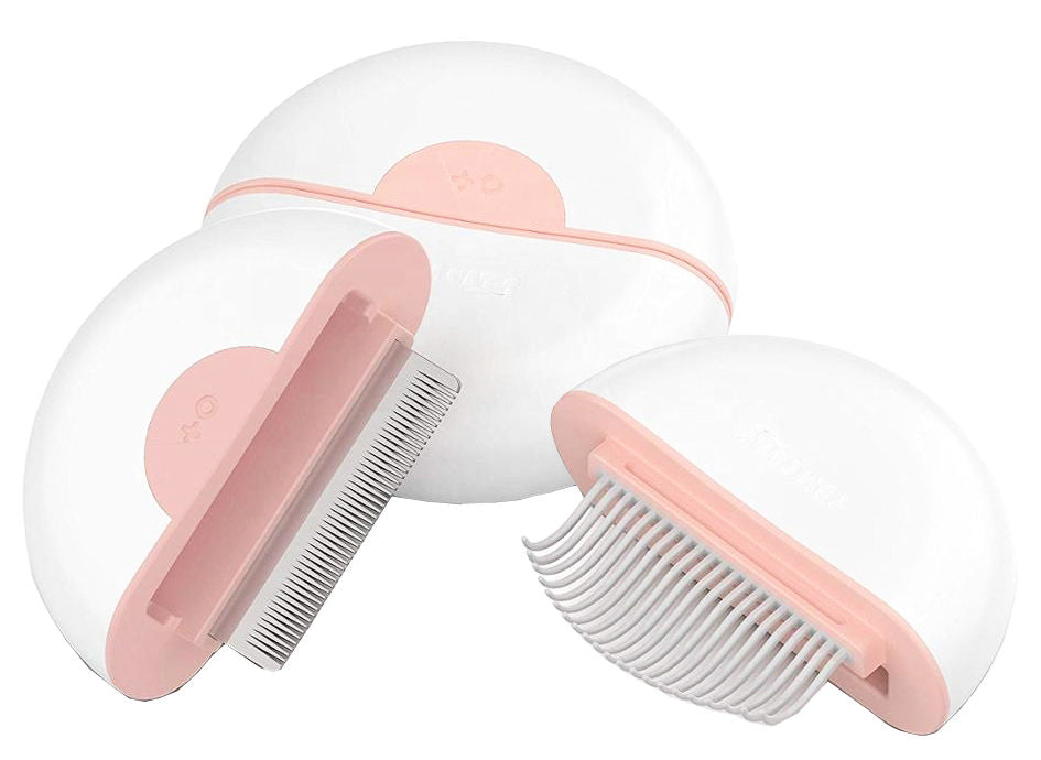 Pet Life ® 'LYNX' 2-in-1 Travel Connecting Grooming Pet Comb and Deshedder Pink