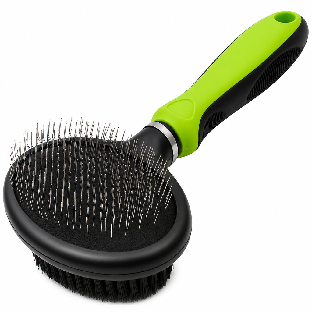 Pet Life ® Flex Series 2-in-1 Dual-Sided Slicker and Bristle Grooming Pet Brush Green