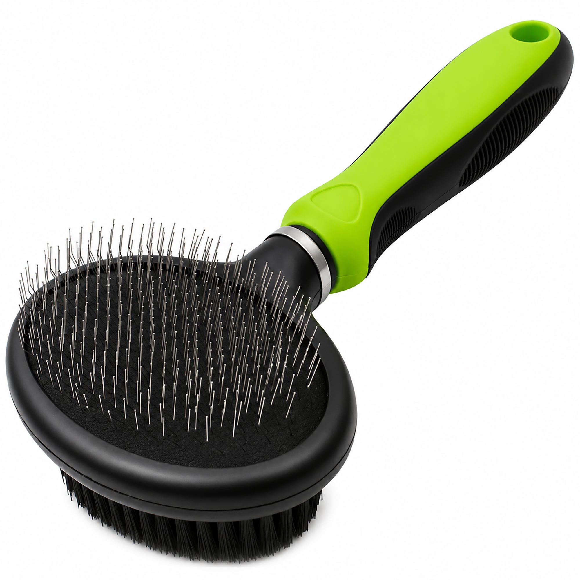 Pet Life ® Flex Series 2-in-1 Dual-Sided Slicker and Bristle Grooming Pet Brush Green