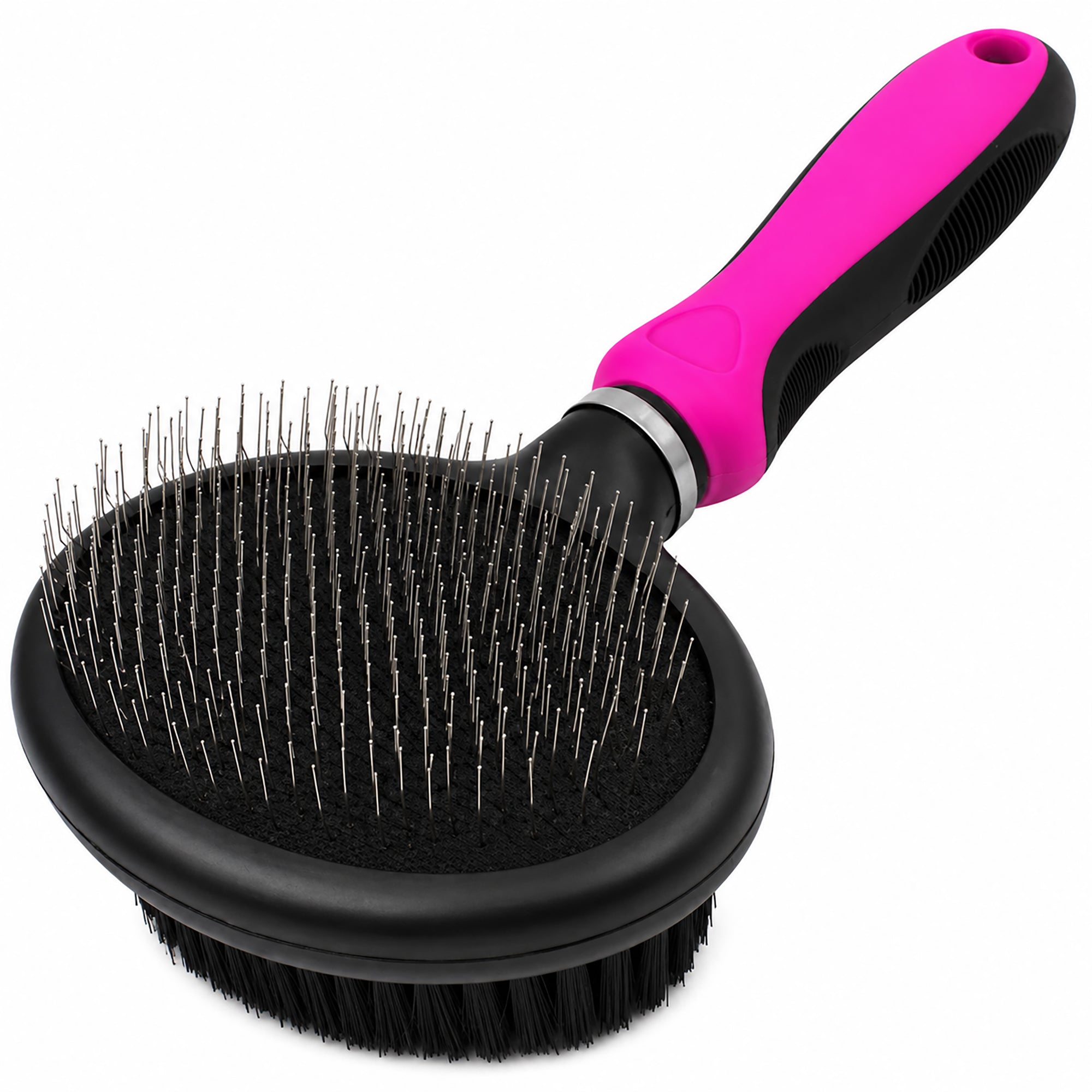Pet Life ® Flex Series 2-in-1 Dual-Sided Slicker and Bristle Grooming Pet Brush Pink