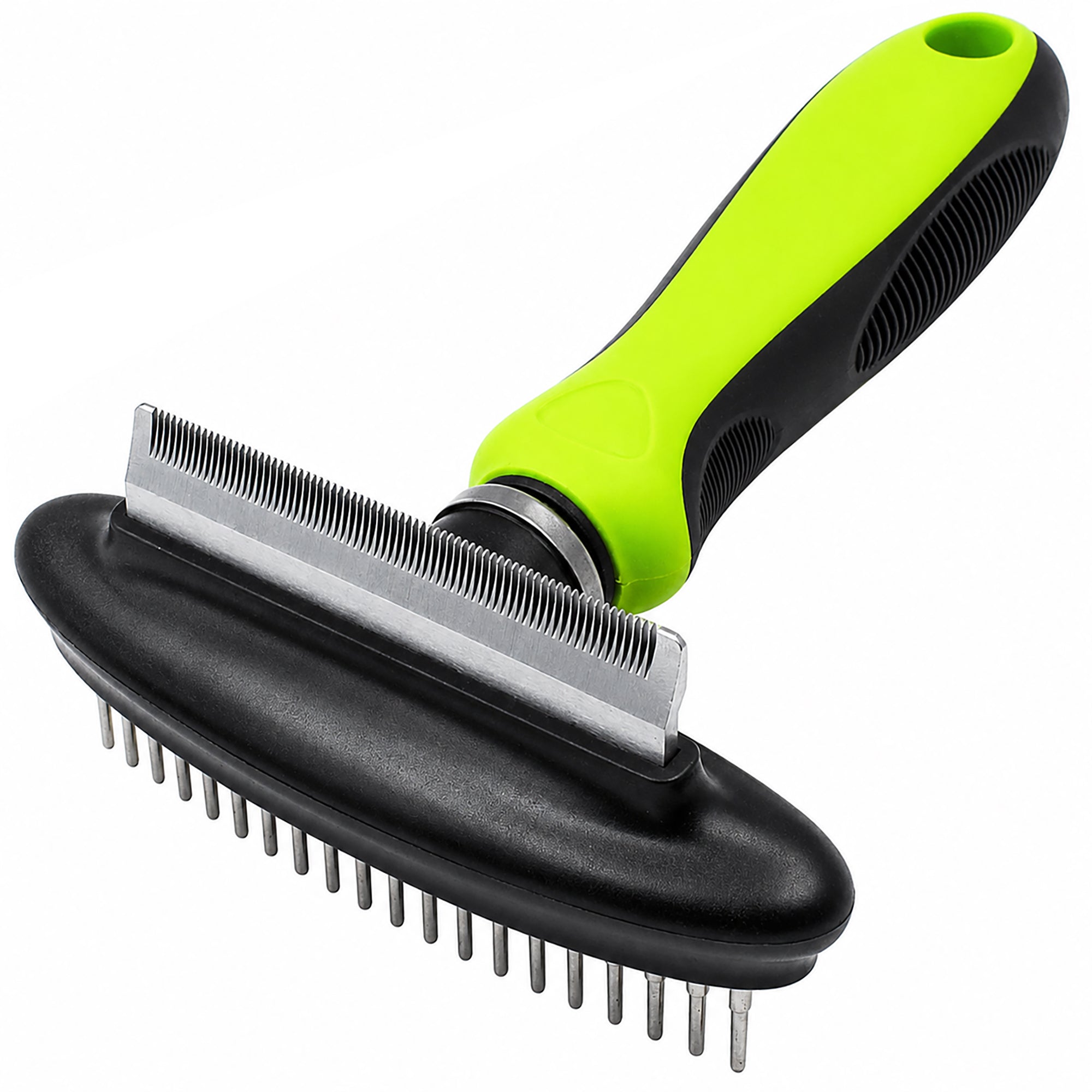Pet Life ® Flex Series 2-in-1 Dual-Sided Grooming Undercoat Pet Rake and Deshedder Green
