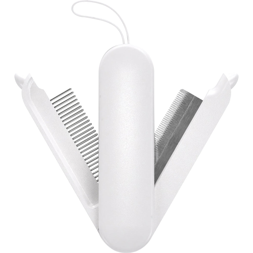 Pet Life ® 'JOYNE' Multi-Functional 2-in-1 Swivel Travel Grooming Comb and Deshedder White