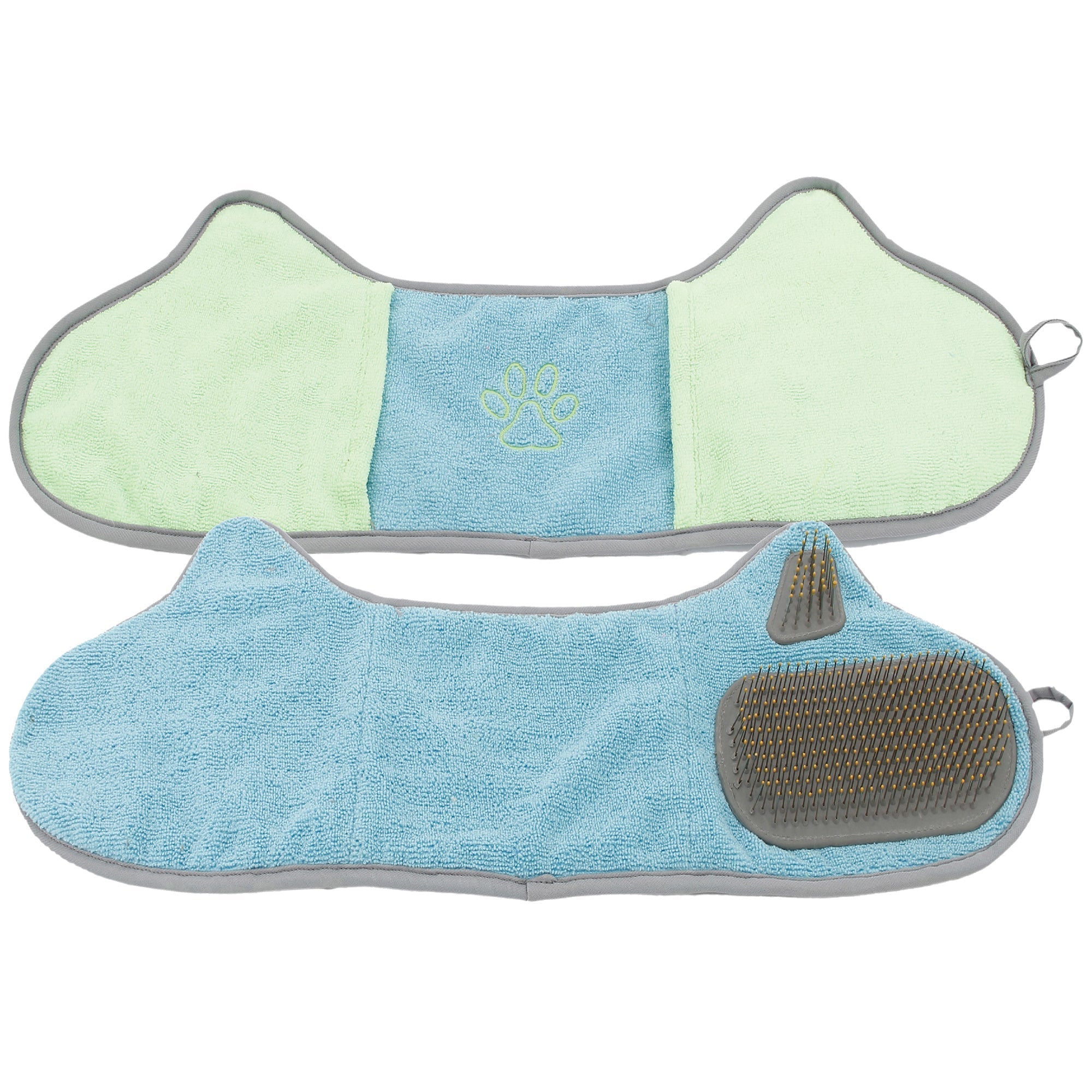 Pet Life ® 'Bryer' 2-in-1 Hand-Inserted Microfiber Pet Grooming Towel and Brush Blue, Aqua