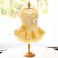 Yellow Tweed Pet Dress with Pearl Collar