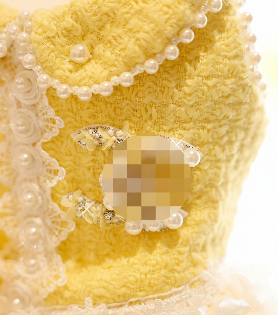 Yellow Tweed Pet Dress with Pearl Collar