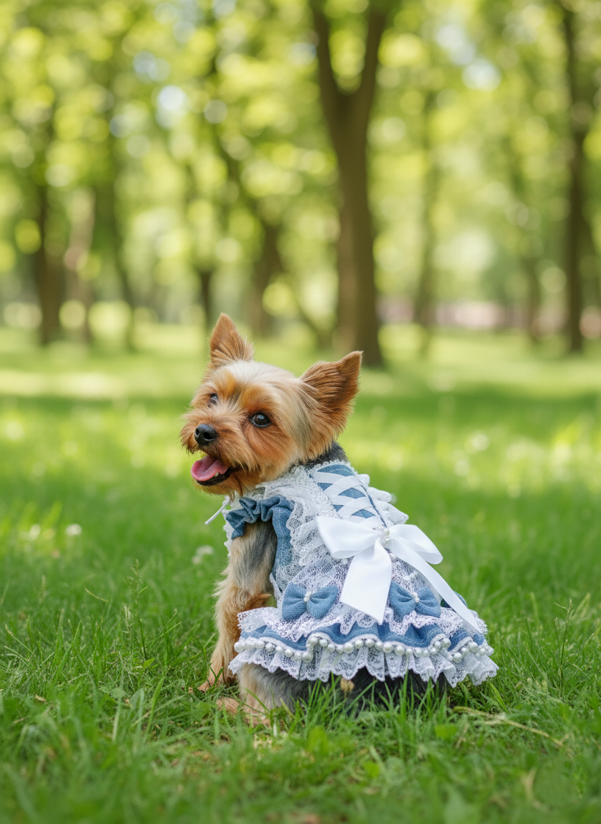 Blue Lace Pearl Pet Dress