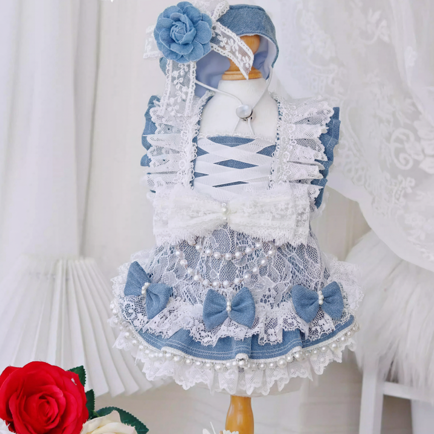Blue Lace Pearl Pet Dress