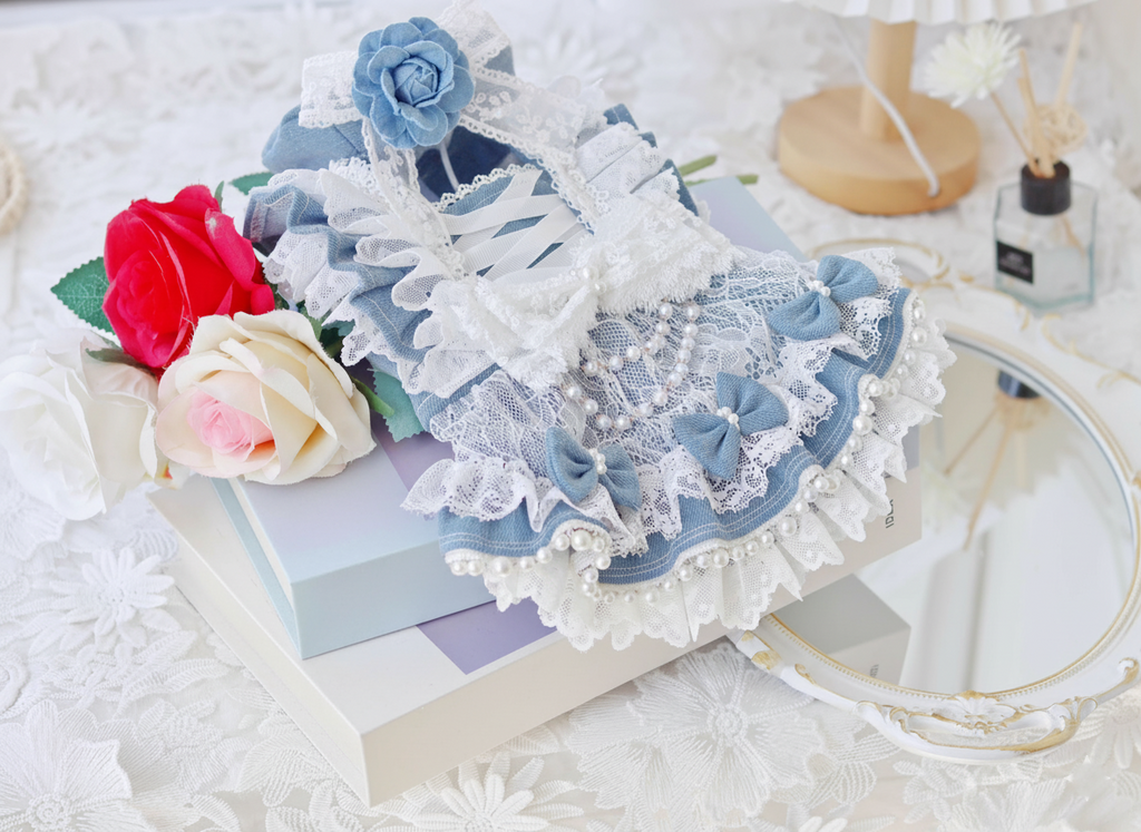 Blue Lace Pearl Pet Dress