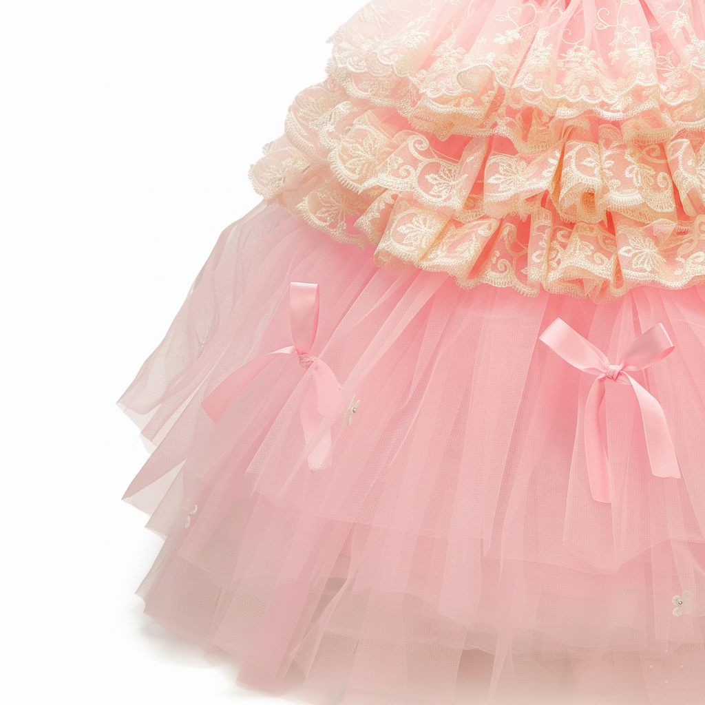 Handmade Princess Pink Lace Pet Ball Gown Dress – Luxury Layered Tulle Wedding Dress for Small Dogs