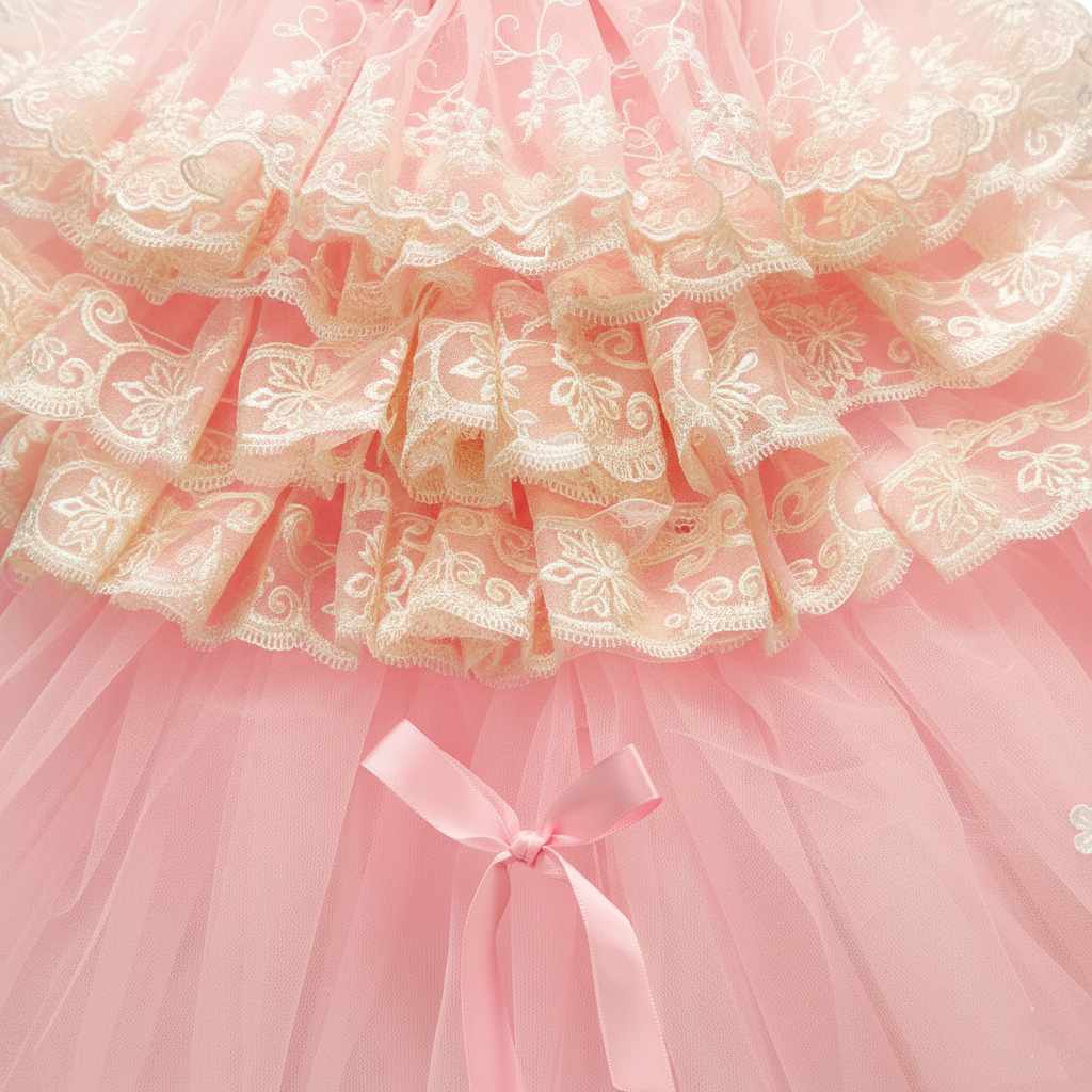 Handmade Princess Pink Lace Pet Ball Gown Dress – Luxury Layered Tulle Wedding Dress for Small Dogs