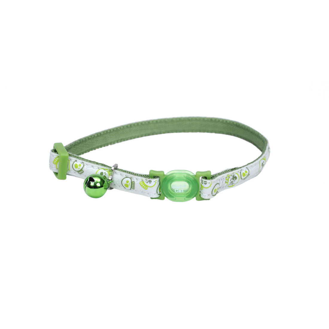 Safe Cat Glow in the Dark Adjustable Breakaway Collar Lime Skulls