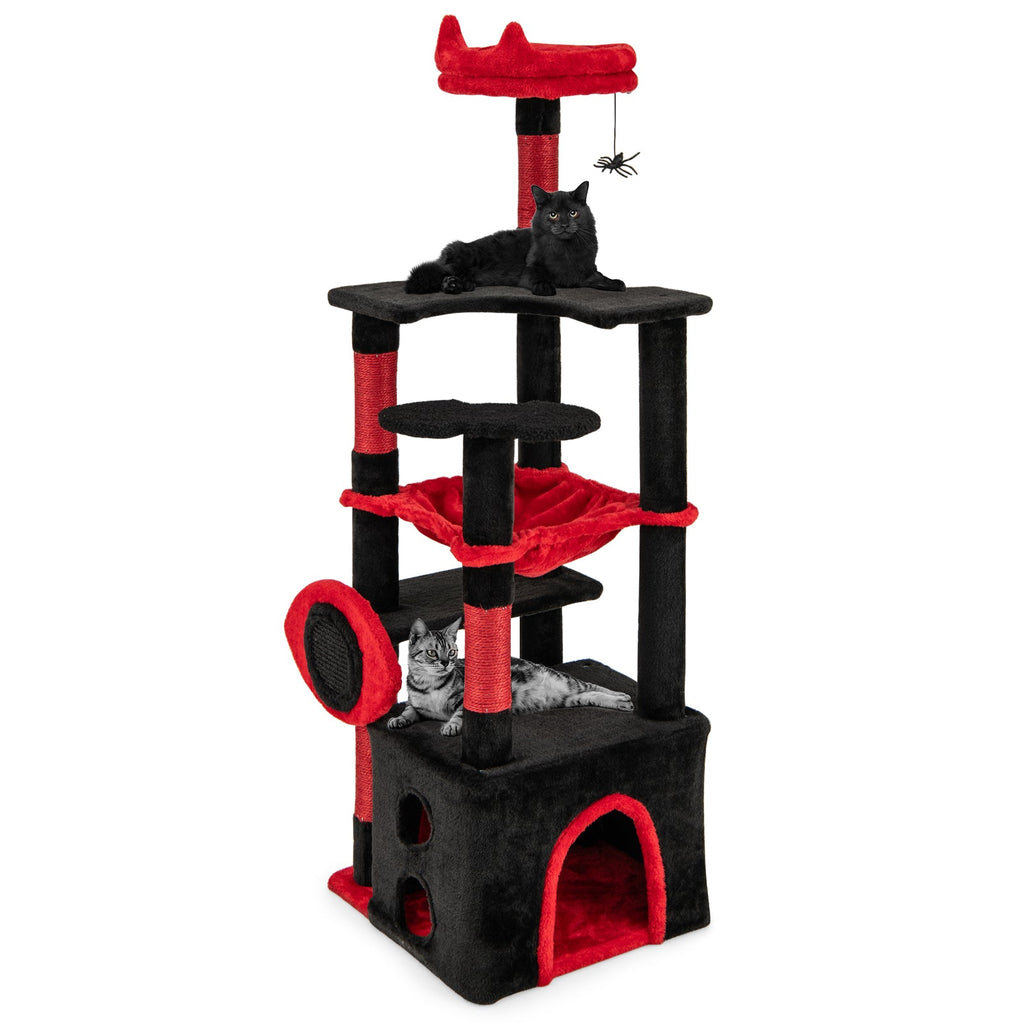 Gothic Cat Tree with Plush Perch and Spider Dangling Toy-Black & Red Default Title