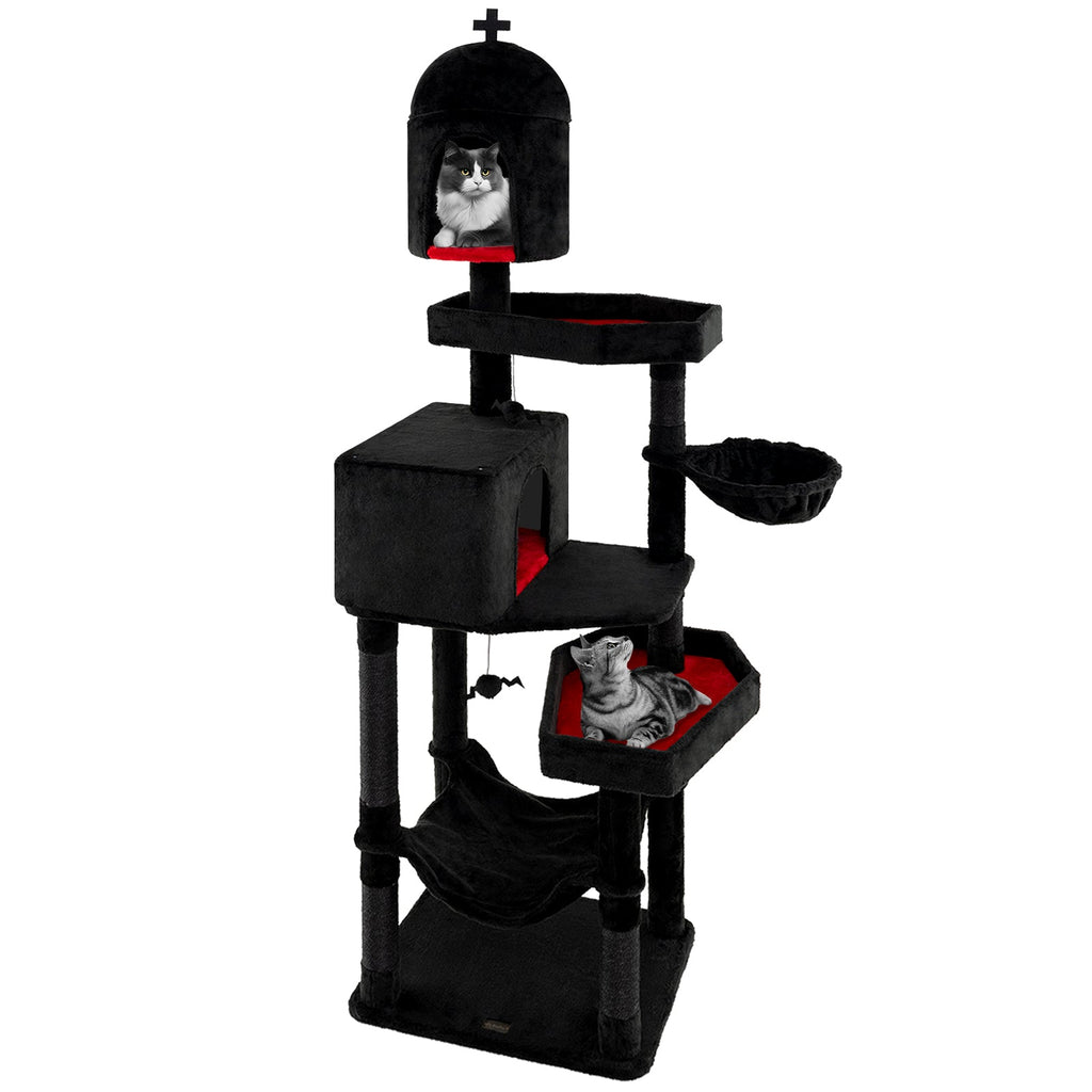 Gothic Cat Tree with 2 Cat Condos and Coffin Bed for Indoor Cats-Black Default Title