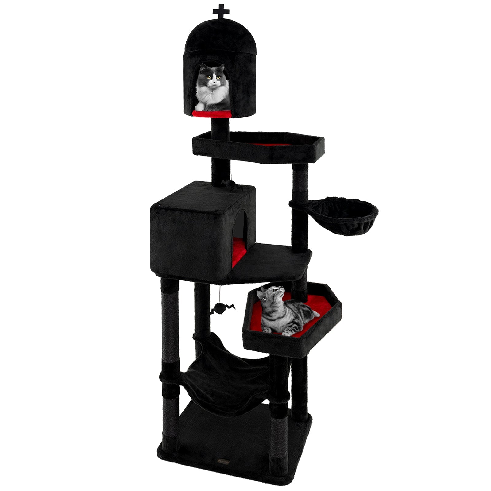 Gothic Cat Tree with 2 Cat Condos and Coffin Bed for Indoor Cats-Black Default Title