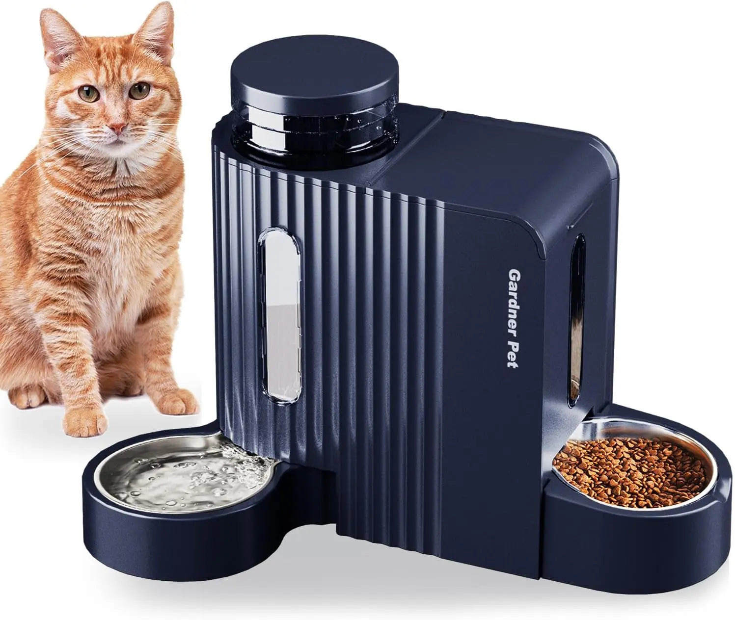 Gravity Pet Feeder & Water Dispenser Set with Stainless Steel Bowls Dark Blue Large (0.8 Gallon X 2)