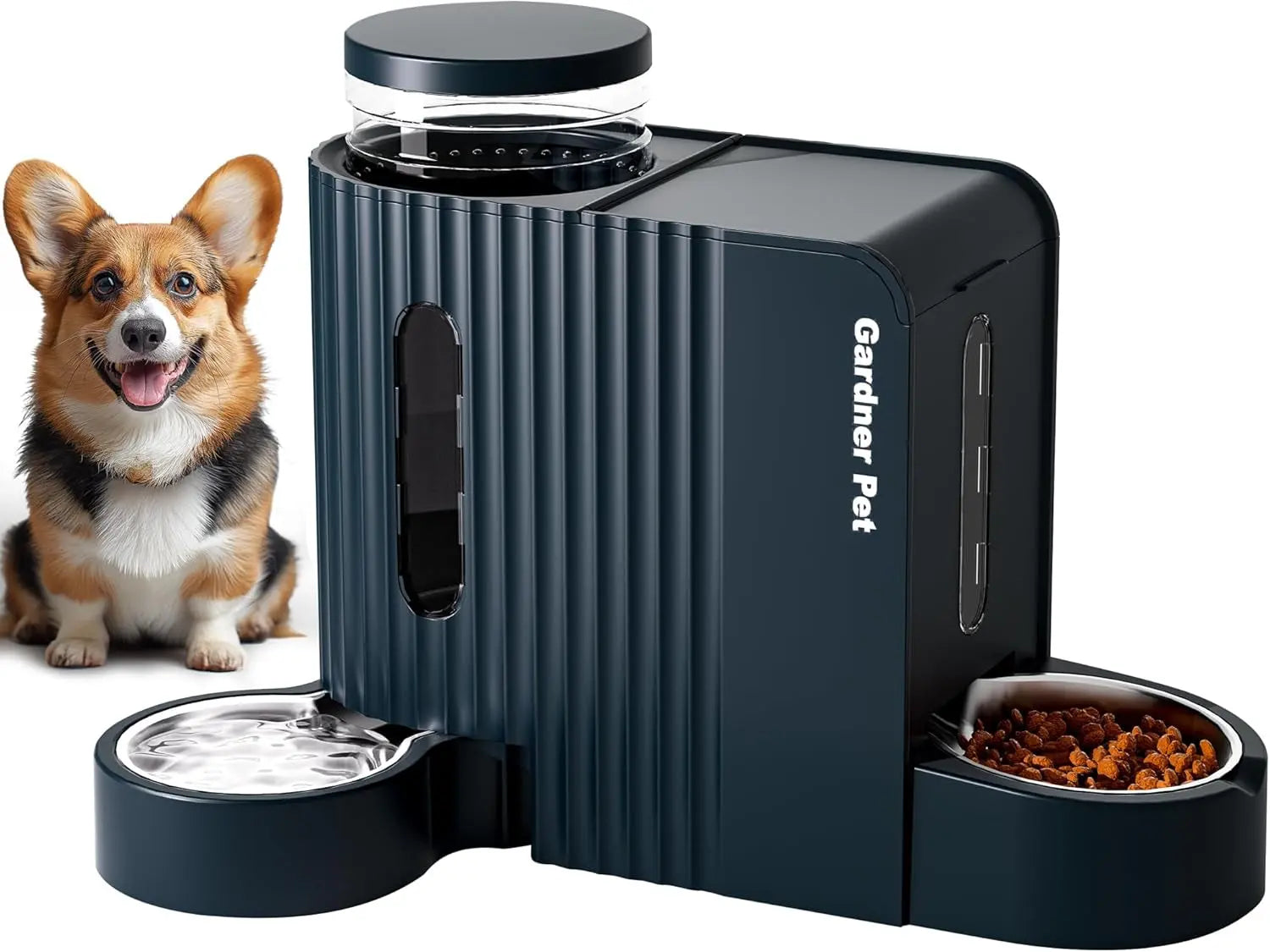 Gravity Pet Feeder & Water Dispenser Set with Stainless Steel Bowls Dark Blue Extra Large（1.6 Gallons X 2）