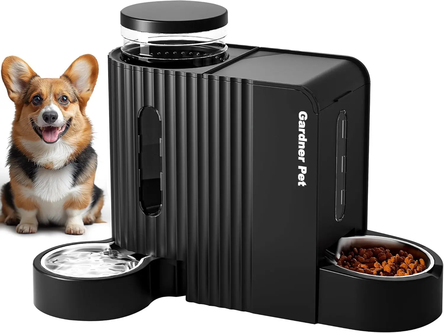 Gravity Pet Feeder & Water Dispenser Set with Stainless Steel Bowls Black Extra Large（1.6 Gallons X 2）