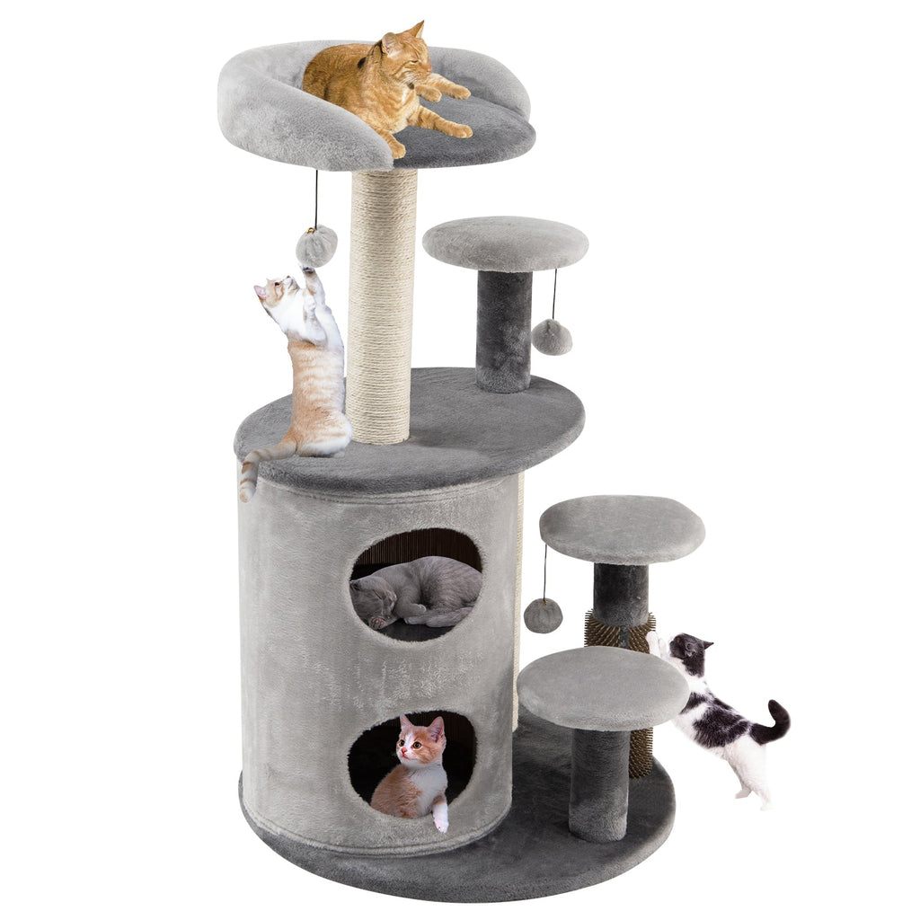 40 Inch Cat Tree Tower Multi-Level Activity Tree with 2-Tier Cat-Hole Condo-Gray Gray