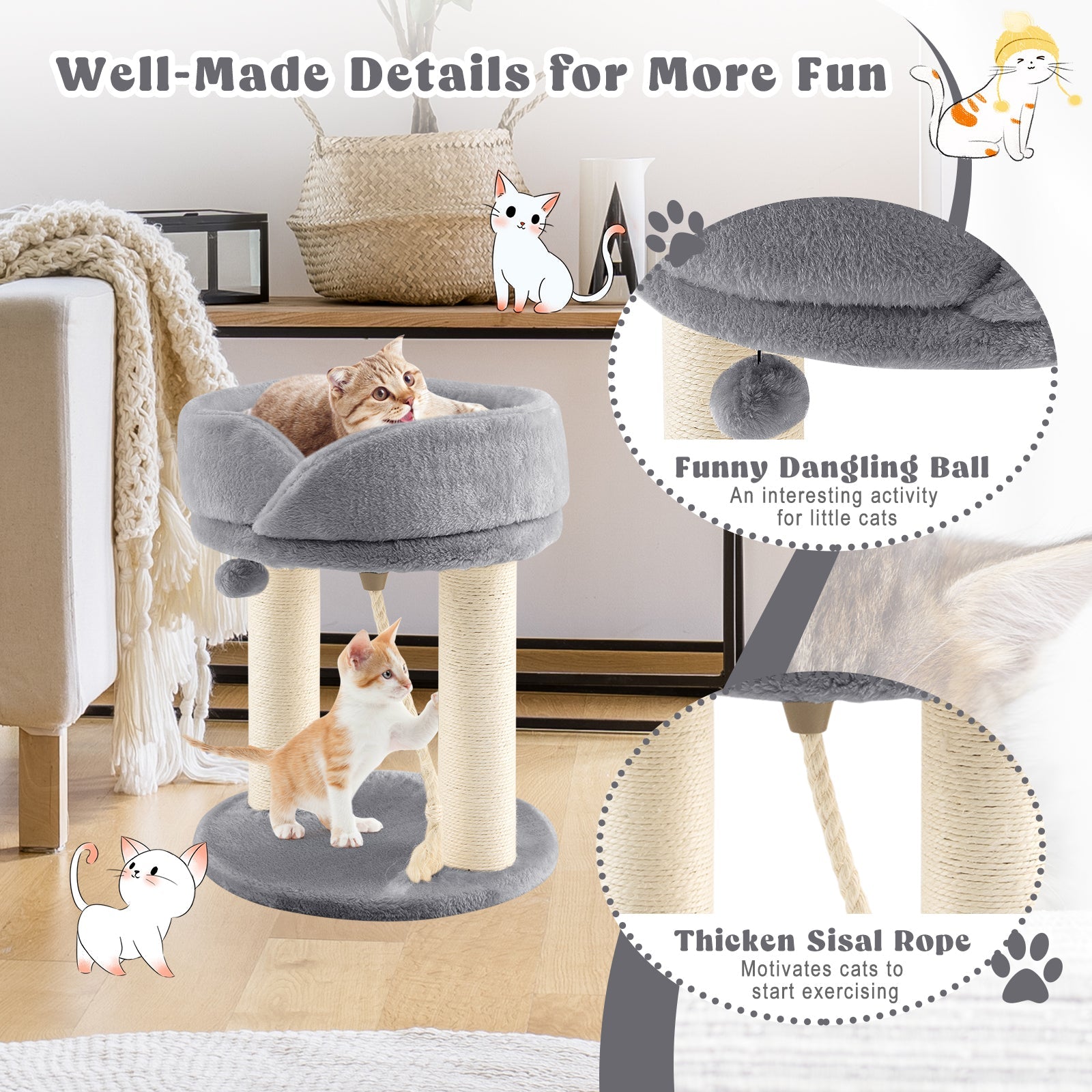 Cat Climbing Tree with Plush Perchs and Scratching Post Gray