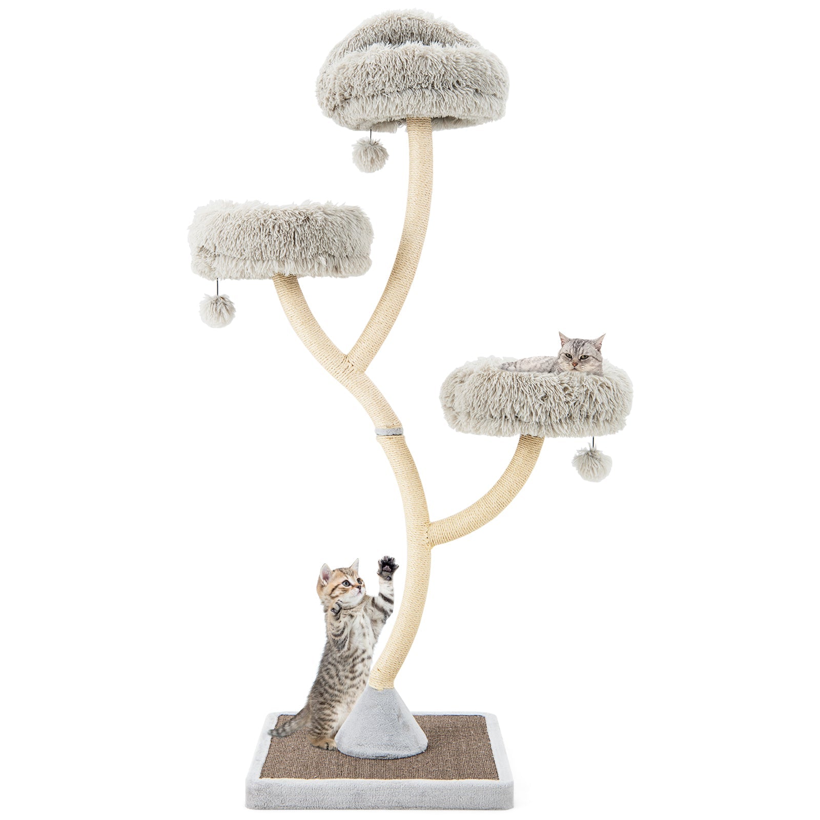 70 Inch Tall Cat Tree 4-Layer Cat Tower with 3 Perches and Dangling Balls Gray