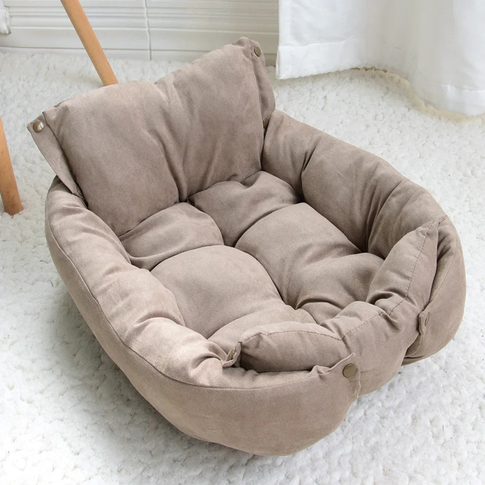 3-in-1 Pet Bed Mat Washable Soft Cotton Dog & Cat Bed Cushion for Small to Medium Pets Brown