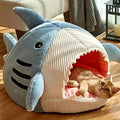 Cute Shark Cat Bed Cave (Up to 20.9 in) - Enclosed Portable Pet Tent Winter Warm Blue