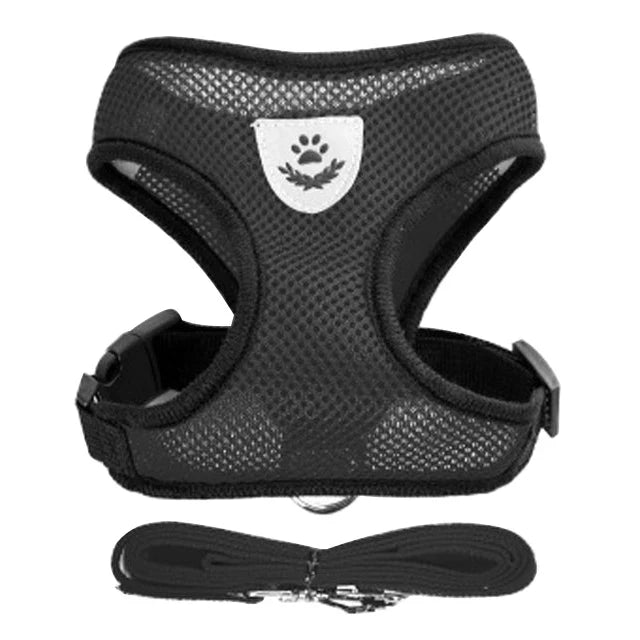 Adjustable Mesh Cat & Small Dog Harness Vest with 1.2m Leash S-XL Breathable Polyester Reflective Black L(4-6 kg)