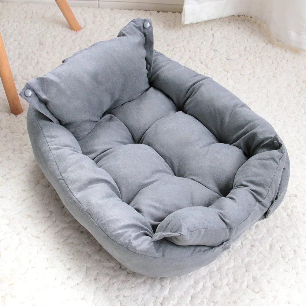 3-in-1 Pet Bed Mat Washable Soft Cotton Dog & Cat Bed Cushion for Small to Medium Pets Gray