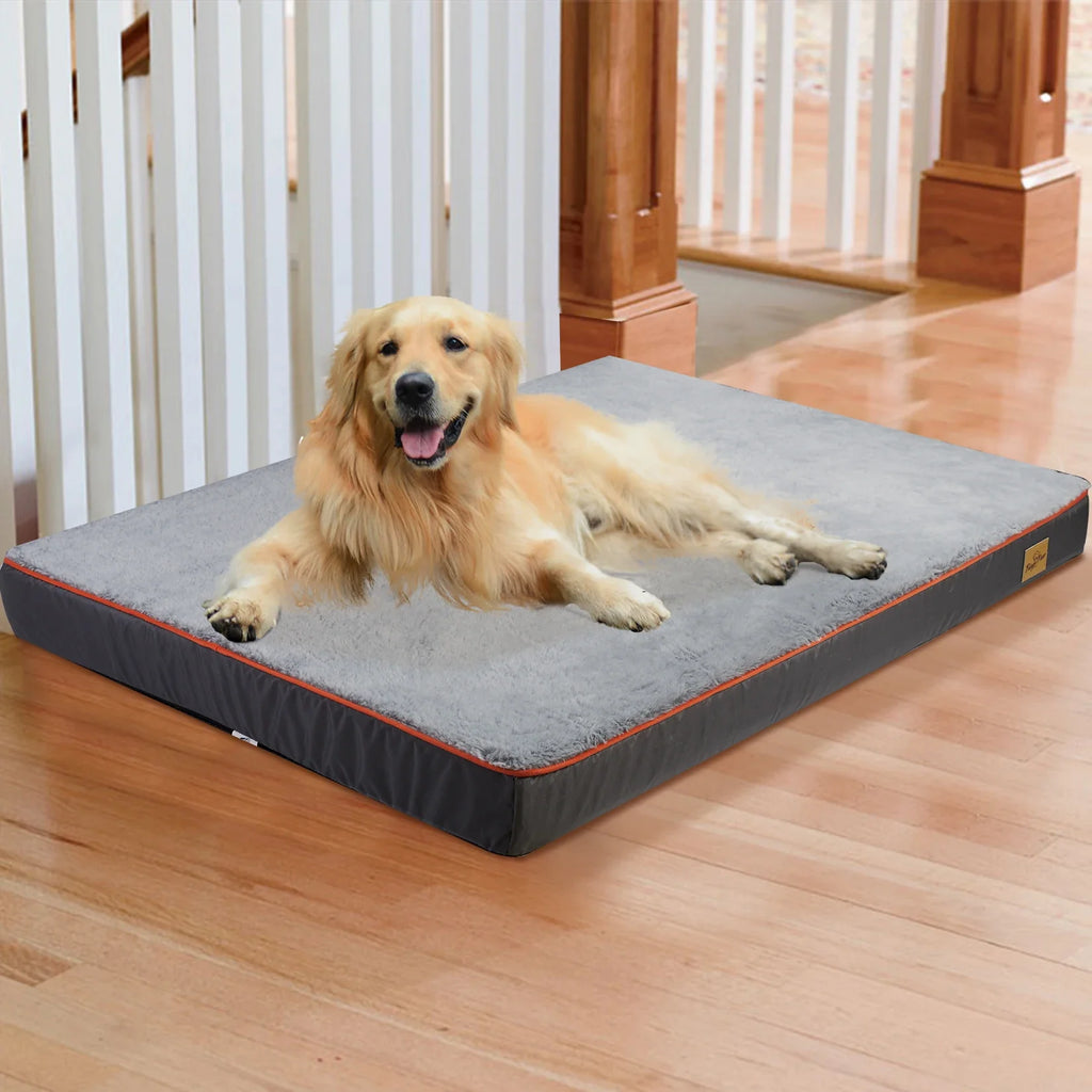 Large Orthopedic Dog Bed Kennel Memory Foam Waterproof Pet Bed with Removable Washable Cover Nonskid Bottom Joint Relief GRAY